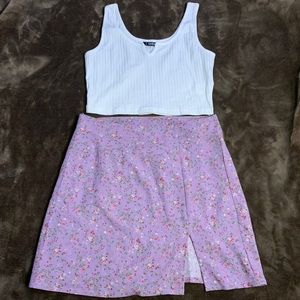 Neck Tank Top and spilt Hem Skirt